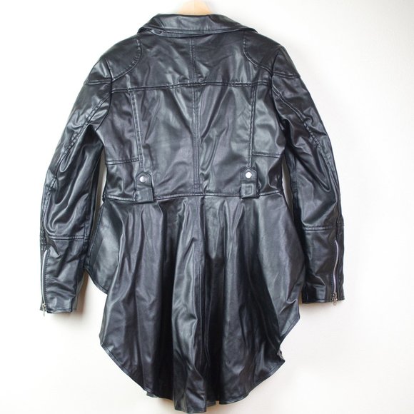 Abbraci Black Faux Leather Women's Moto Jacket with Peplum Size L - Picture 16 of 16